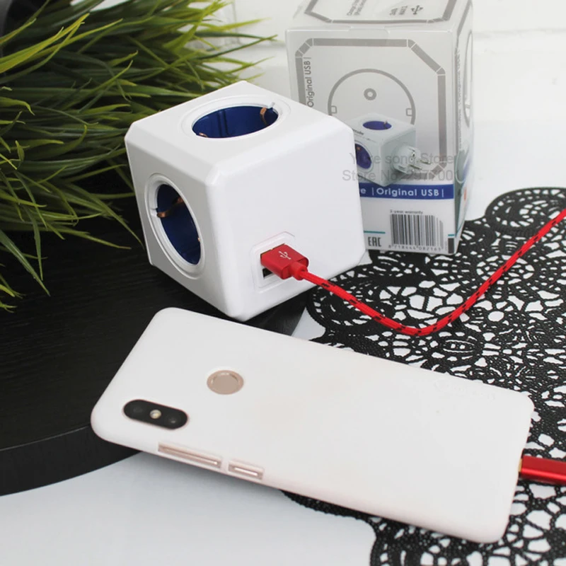 Allocacoc power Cube EU Plug 4 розетки 2 usb порта адаптер для путешествий удлинитель для полосы питания умный дом мультикоммутируемая розетка синий