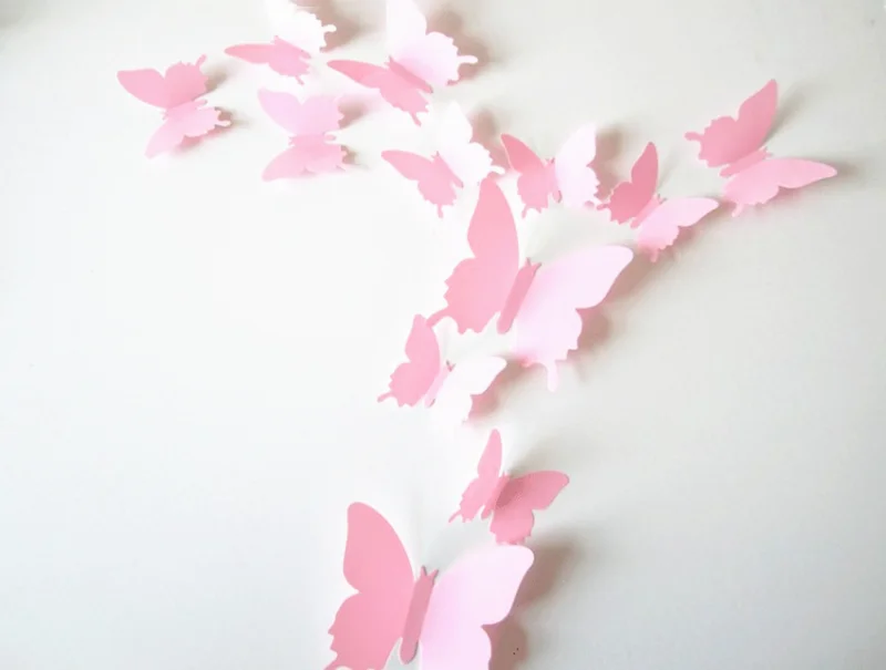 Pink 12 шт./партия ПВХ 3D DIY Бабочка наклейки на стену Свадебный домашний декор плакат для кухни Ванная комната клей декоративные настенные наклейки - Цвет: Pink