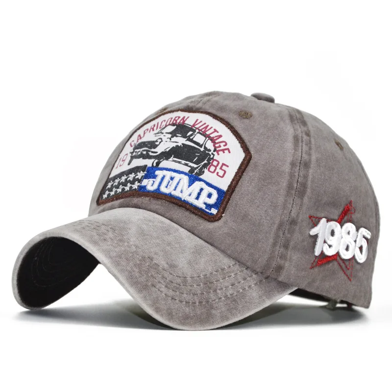 Embroidered Letters JUMP1985 Denim Old Washed Baseball Cap Ladies Wild Bones Daddy Men's Hip Hop Skully | Аксессуары для