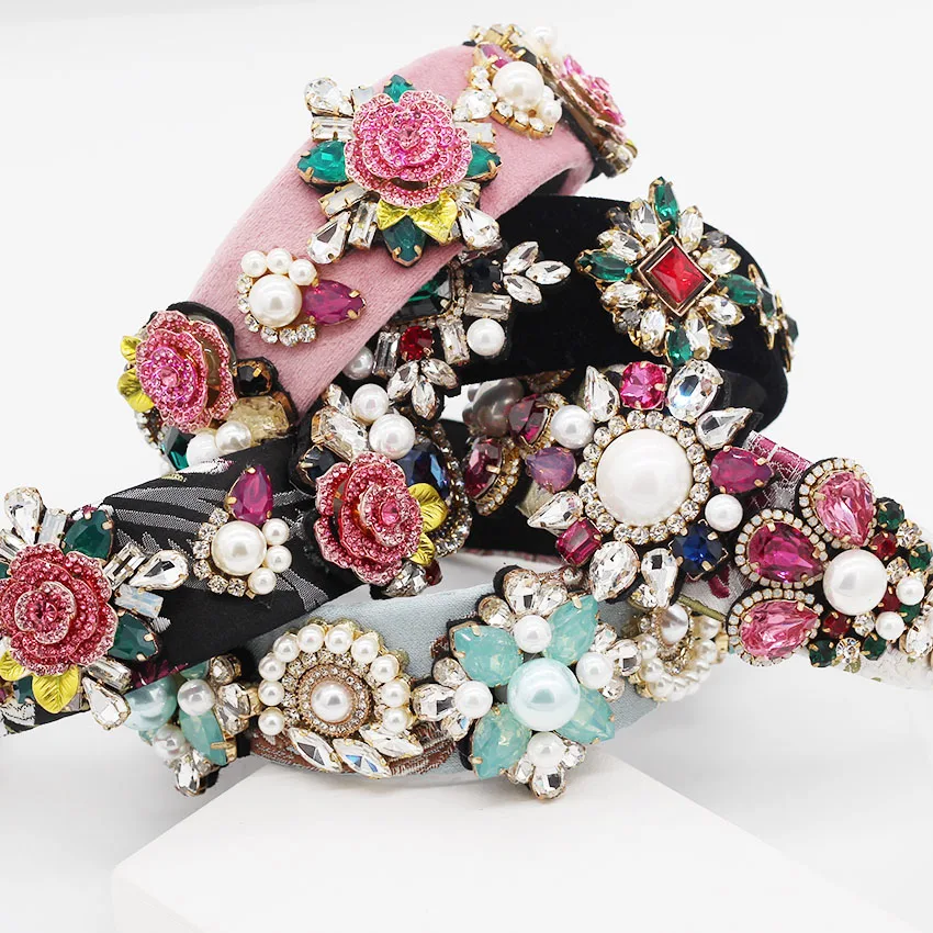 Новинка барокко тяжелая работа роскошный модный цвет стразы жемчужный цветок