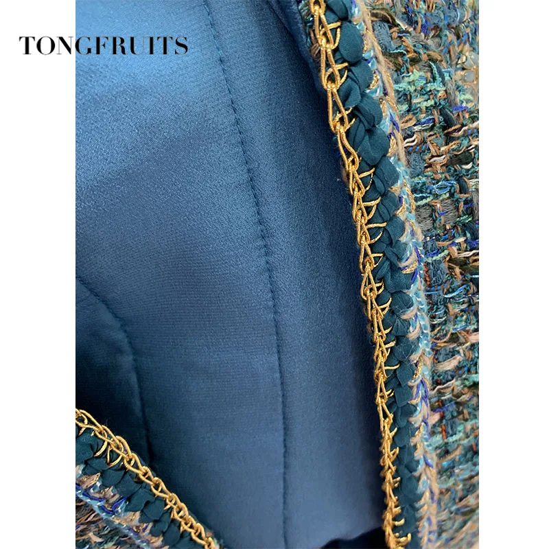 2019 Осень Зима Высокая талия юбка синий тканый трехмерный женский мини на молнии