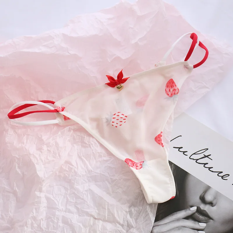 

Sexy mesh T pants thong sexy transparent strawberry cherry cute ladies panties low waist seamless ladies thong