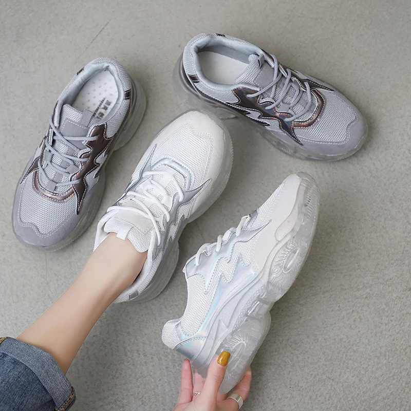 Дышащие кроссовки с прозрачной подошвой легкие туфли на толстой подошве со