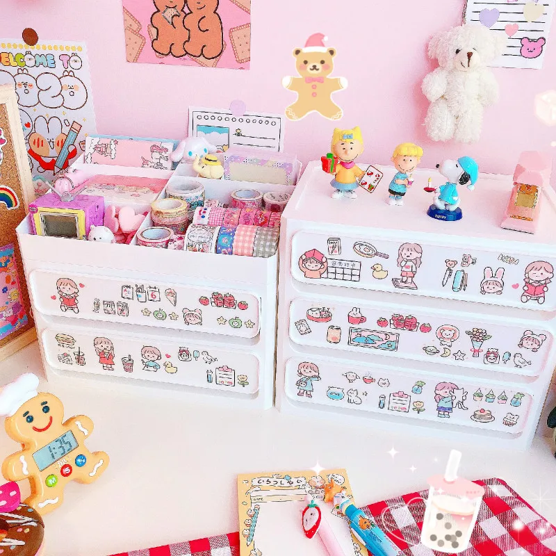 

Cute Plastic Makeup Organizer Cosmetic Drawer Makeup Storage Box Container Holder Desktop Sundry Storage Case Bead Tools