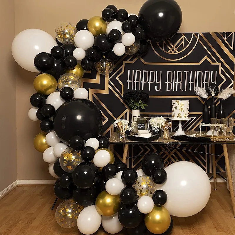 

Cool Black Party Decoration Gold White Confetti Balloon Garland Arch Kit for Boys Men 13th 21th 30th Happy Birthday Party
