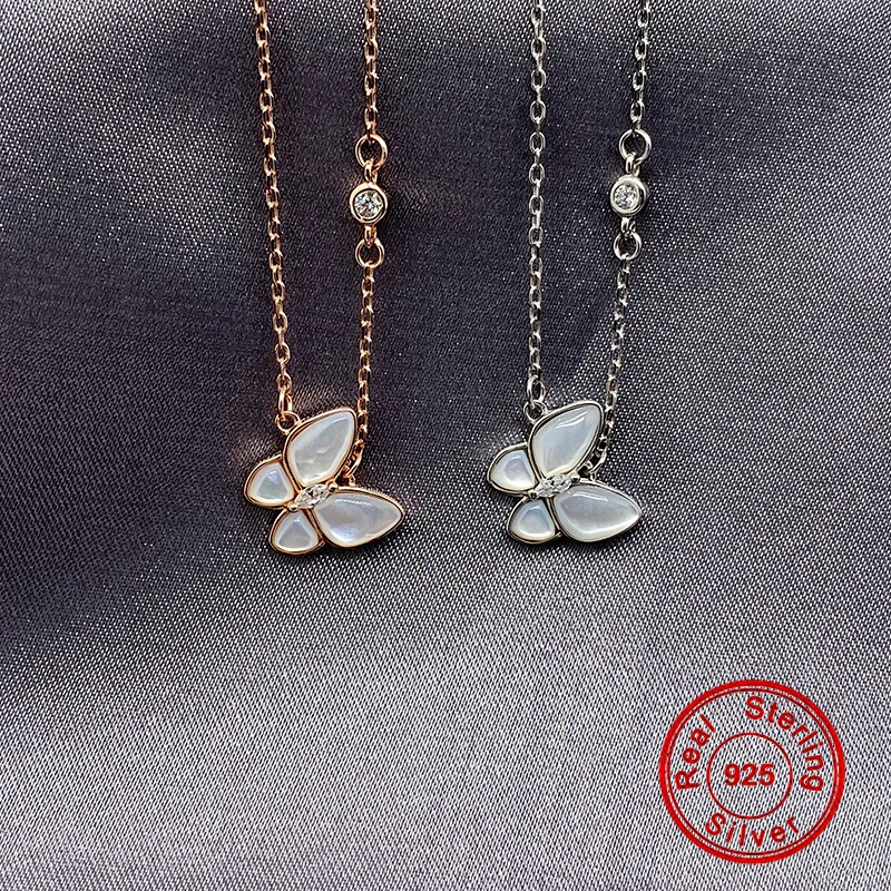 

Real S925 Sterling Silver Diamond Butterfly Pendant Necklace For Women AAA Zircon Rose Gold White Gold Pendant Necklace Jewelr