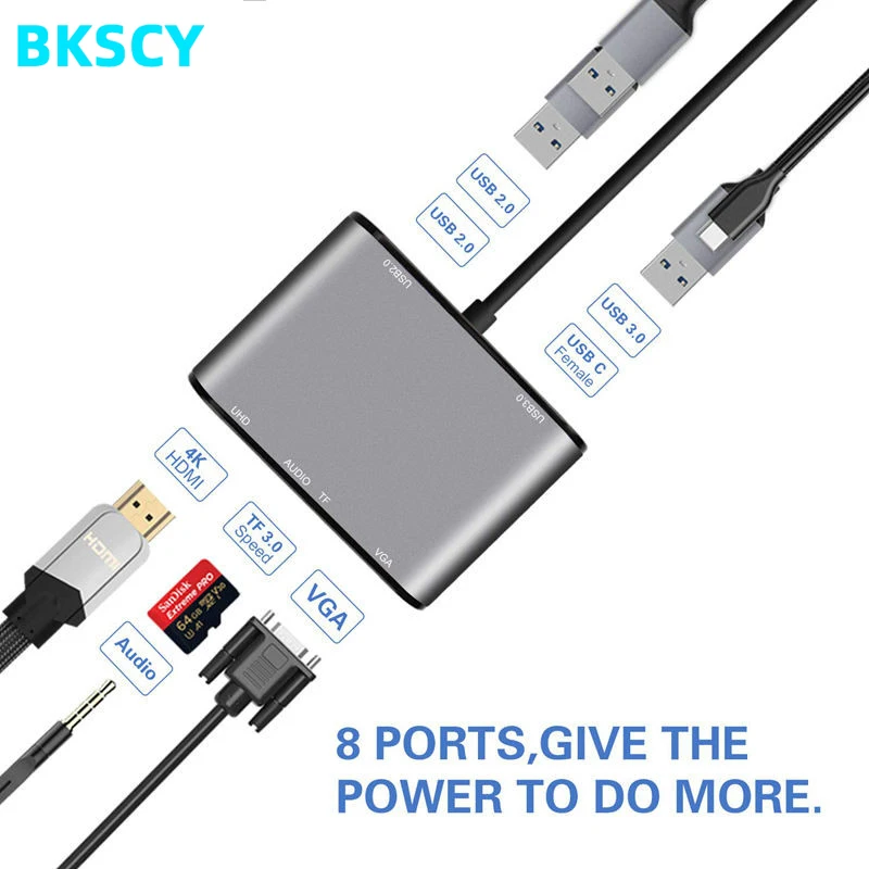 Док станция Bkscy Type C адаптер HDMI/VGA Thunderbolt 3 PD TF 5 мм USB для MacBookPro Huawei P20 Pro|USB-хабы| |