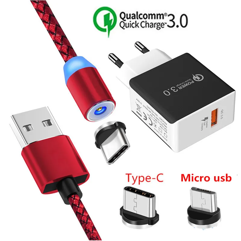 Магнитный кабель Micro USB Type-C для зарядки 1 м быстрое зарядное устройство Huawei p smart