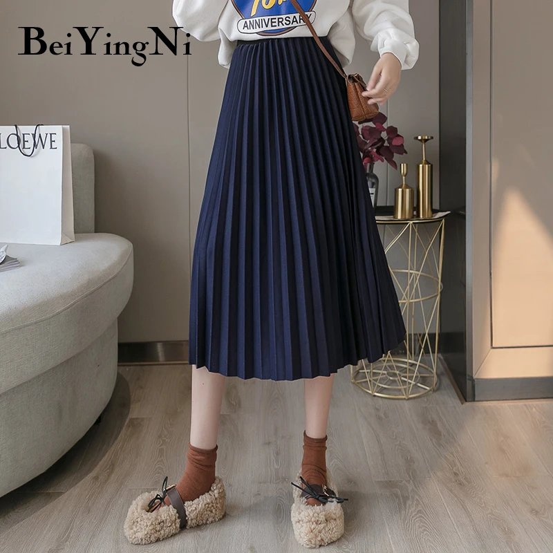 Винтажная плиссированная юбка миди Beiyingni Женская однотонная Повседневная модная