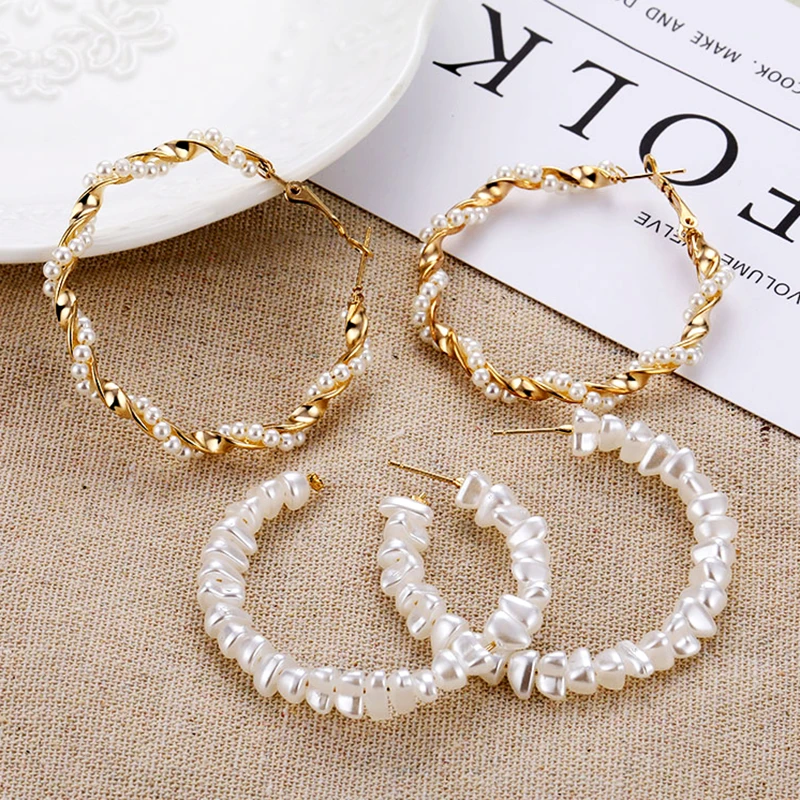 Винтажные большие серьги кольца DAXI с жемчугом белого золота для женщин и девушек