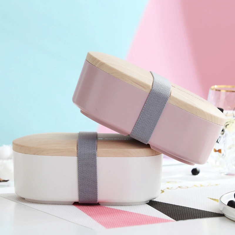 Однослойный Овальный Ланч бокс пищевой полипропилен дерево стиль ланч чехол