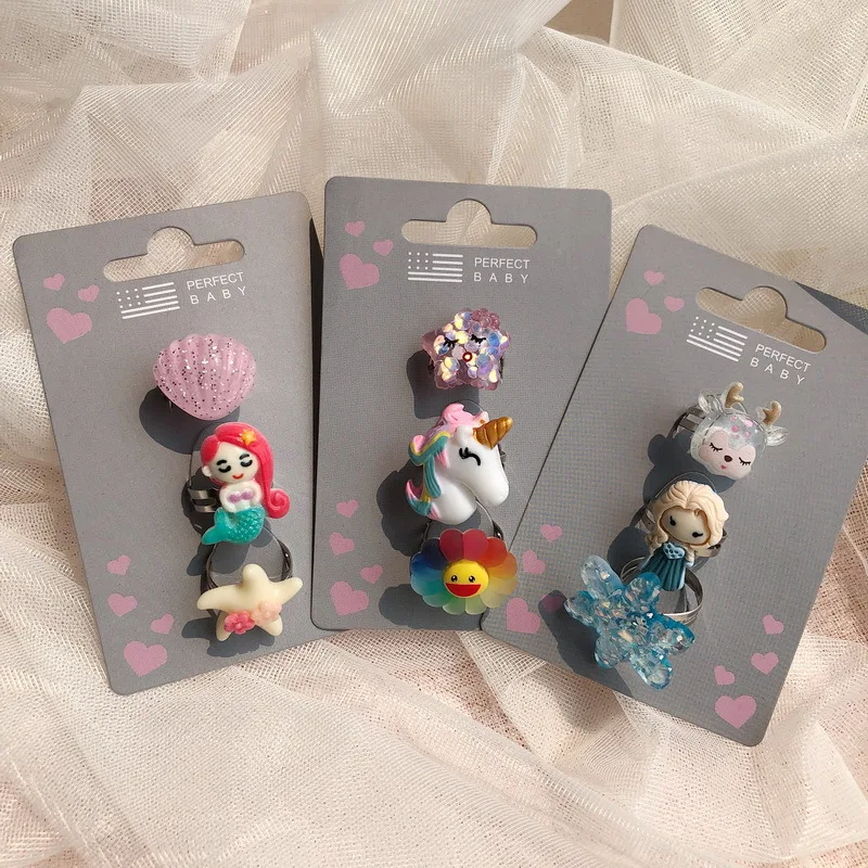 Набор из 3 предметов кольцо принцессы Эльзы и русалки с героями мультфильмов |