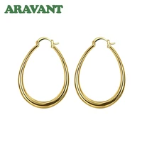 925 silver 18k gold oval smooth hoop earrings for women fashion jewelry