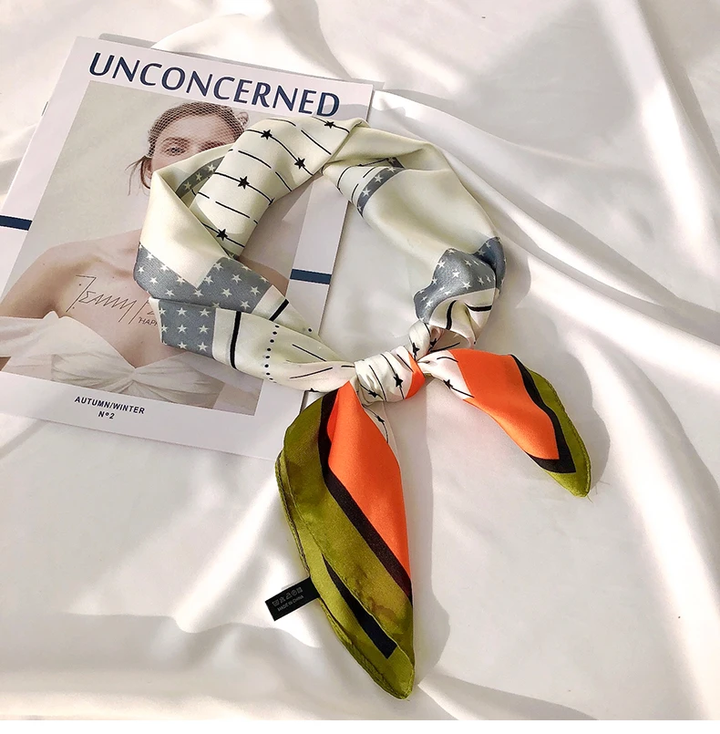 

2021 Summer Luxury Brand Silk Scarf Square Women Shawls And Wraps Fashion Office Small Hair Neck Hijabs Foulard Scarves 70*70cm