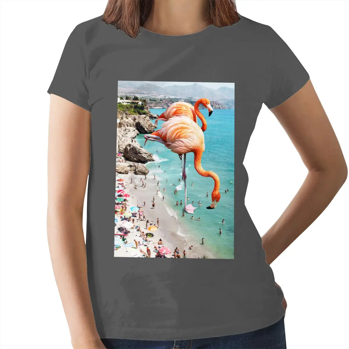 Фламинго футболка рубашка с изображением фламинго на берегу моря хлопок