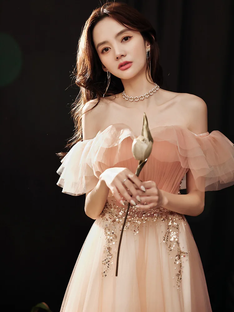 Женское платье принцессы для банкета длинное розовое выпускного вечера и