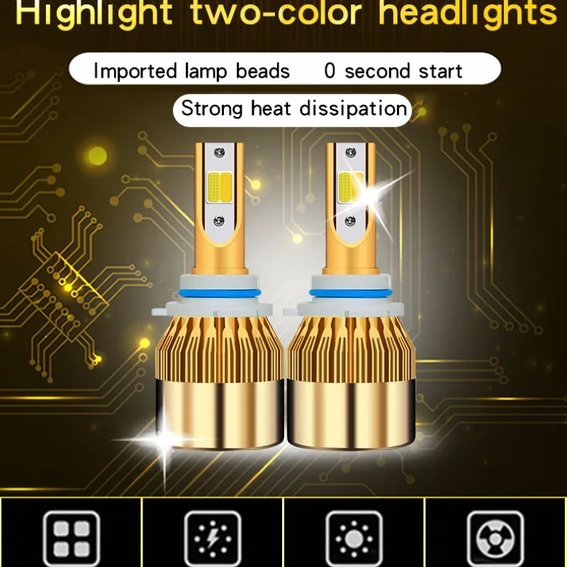 

C6 two-color LED headlight far and near integrated yellow and white double light super bright headlight far and near light