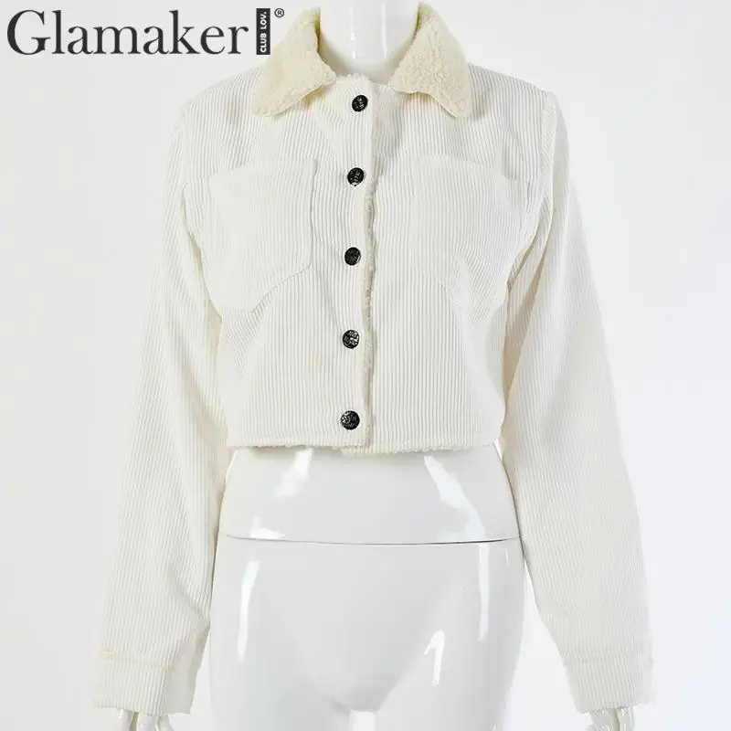 Glamaker вельвет отложной воротник Сексуальная короткая куртка длинный рукав карманы теплая Женская куртка осенне-зимняя уличная мода Женская куртка