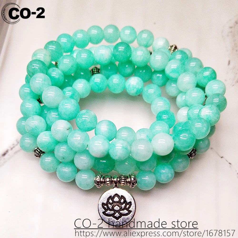 8 мм лицевой натуральный синий халцедон 108 мала буддистский браслет с бусинами