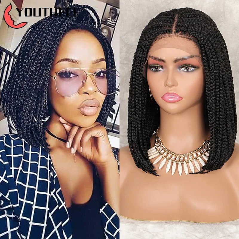 

Парик Youthfee Плетеный без узлов, для чернокожих женщин, 12 дюймов, с детскими волосами, с косичкой спереди