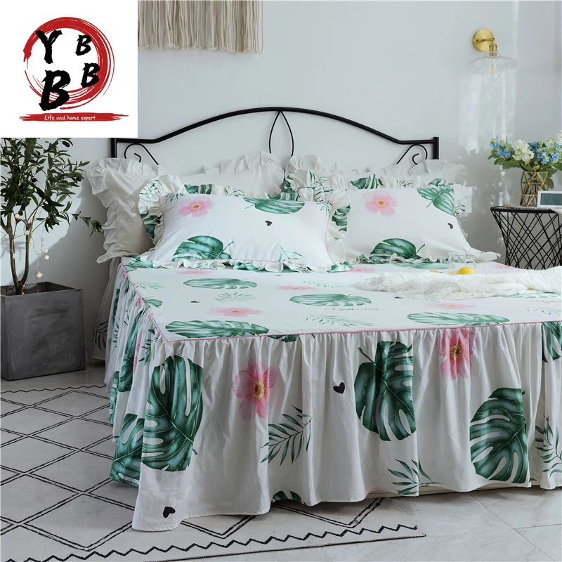 

Home Textile leaf Bedding Set Girls Adult Linen Soft cotton Duvet Cover flowers Pillowcase white Bed skirt twin Queen king size