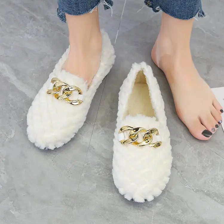 

Туфли женские на плоской подошве, меховые Мокасины, без застежки, круглый носок, Повседневная Удобная обувь, блестящие, осень 2021