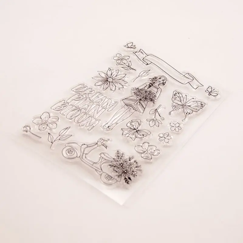 Цветок девушка силиконовый прозрачный печать штамп DIY Скрапбукинг тиснение фото