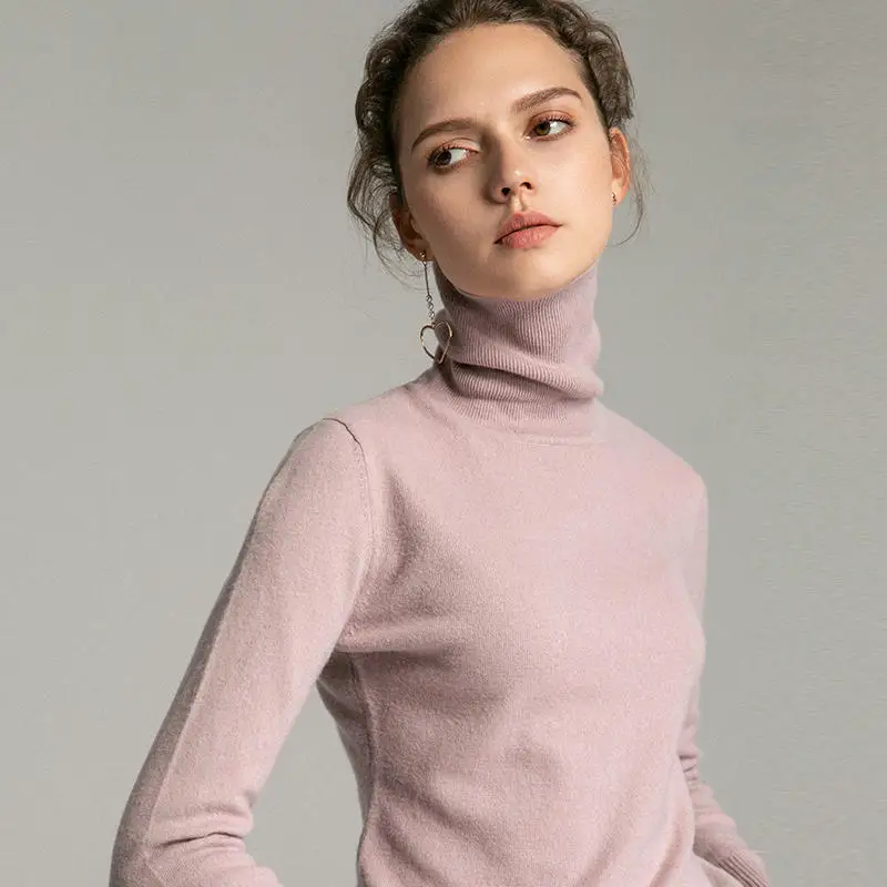 light pink Осень зима новые свитера для женщин шерсть Трикотаж Дамы Водолазка 8 цветов мягкие Джемперы пуловер - Color: light pink