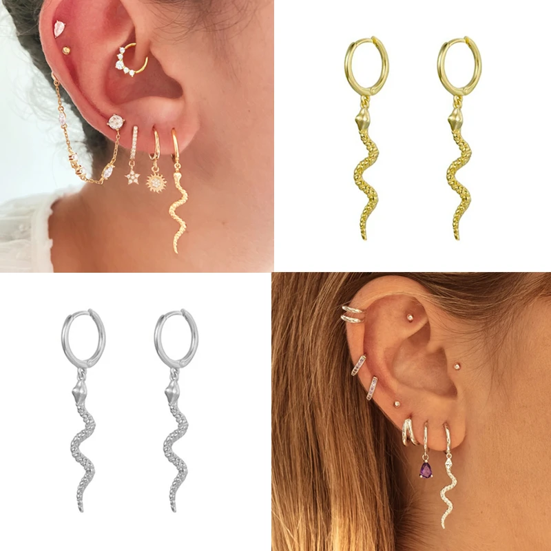 

Vintage 925 Sterling Silver Drop Snake Hoop Earrings for Women Earrings Jewelry Cool Huggie Earring Pendientes Plata 925 Earring