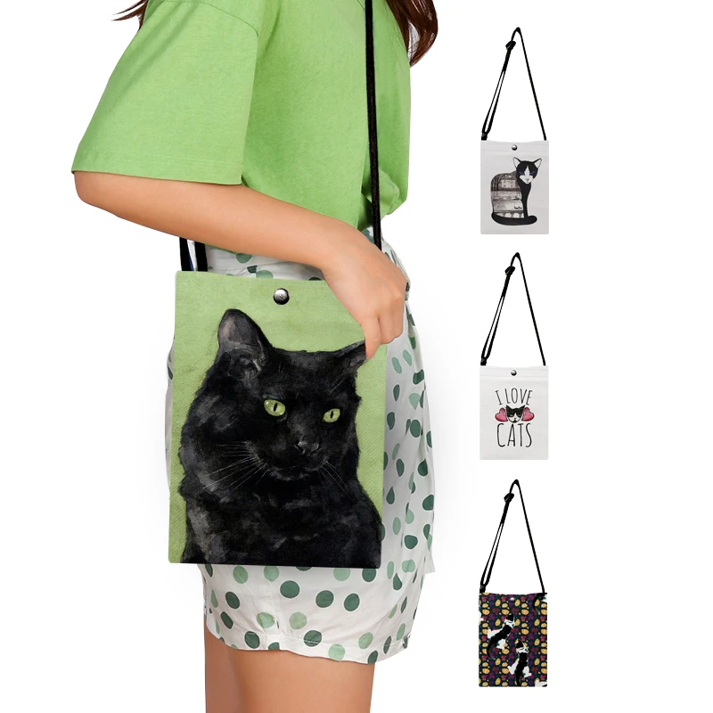 

Customized Cute Black Cat Print Purses and Handbags Canvas Small Bags for Women Casual Travel Crossbody Shoulder Pouch Tote