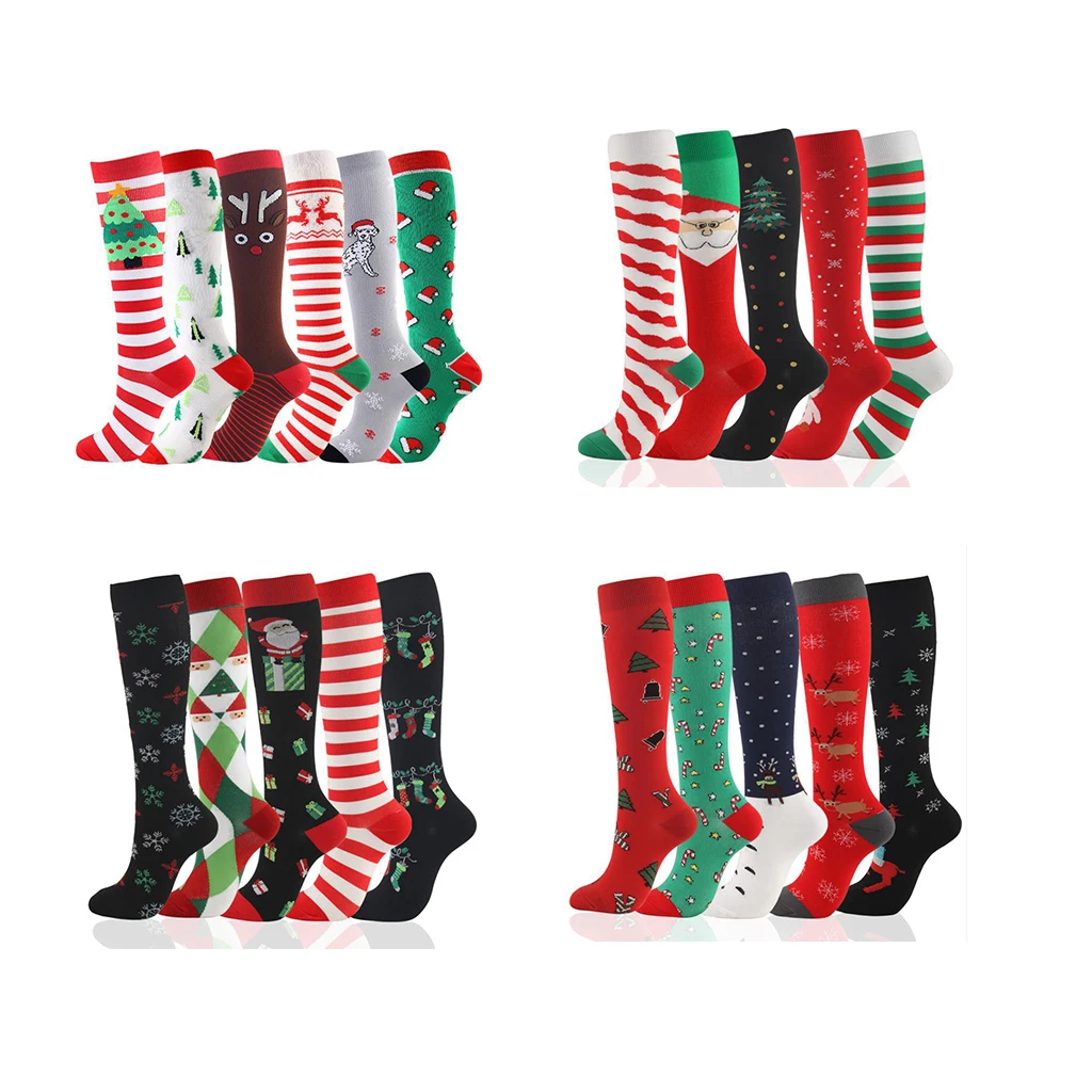 Calcetines De Navidad  5/6 Pairs Per Set Christmas Sock Calcetines De Compresion Sport Knee High Socks Compression