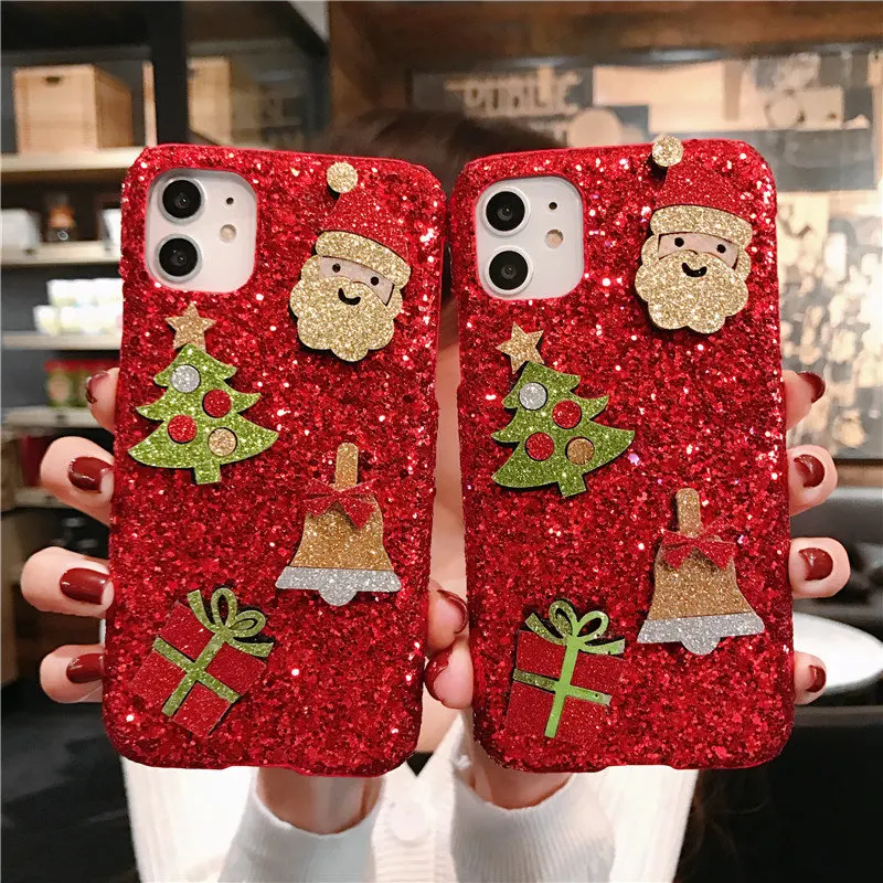 

Christmas Elk Snow Santa Cartoon Phone Case For iPhone 11 12 13 Pro Max Mini X XR XS Max 8 7 6 Plus SE 2020 Shiny Cover