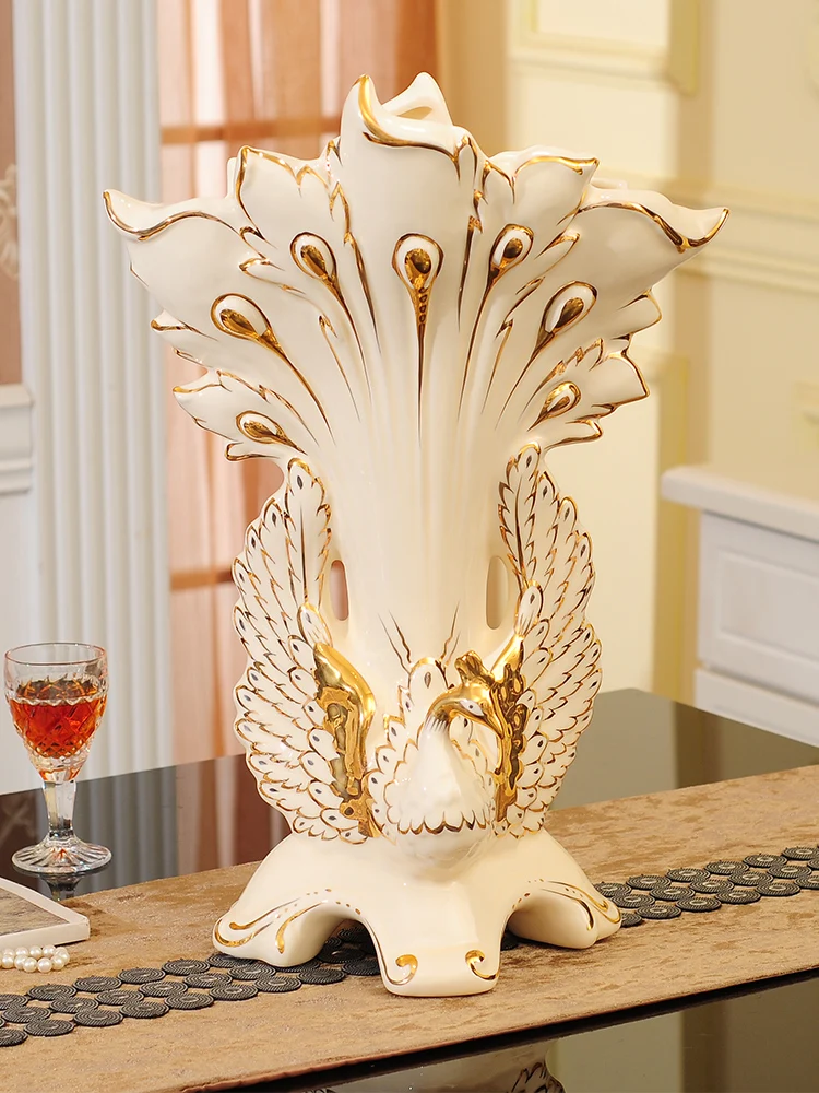

Дома в европейском стиле Павлин Цветочная композиция для вазы высокого класса большие настенные украшения гостиная керамика сухой ваза пр...
