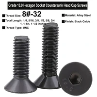 10pcs 8 32unc thread grade10 9 alloy steel hexagon socket countersunk head cap screws black oxide total length 141 12 inches