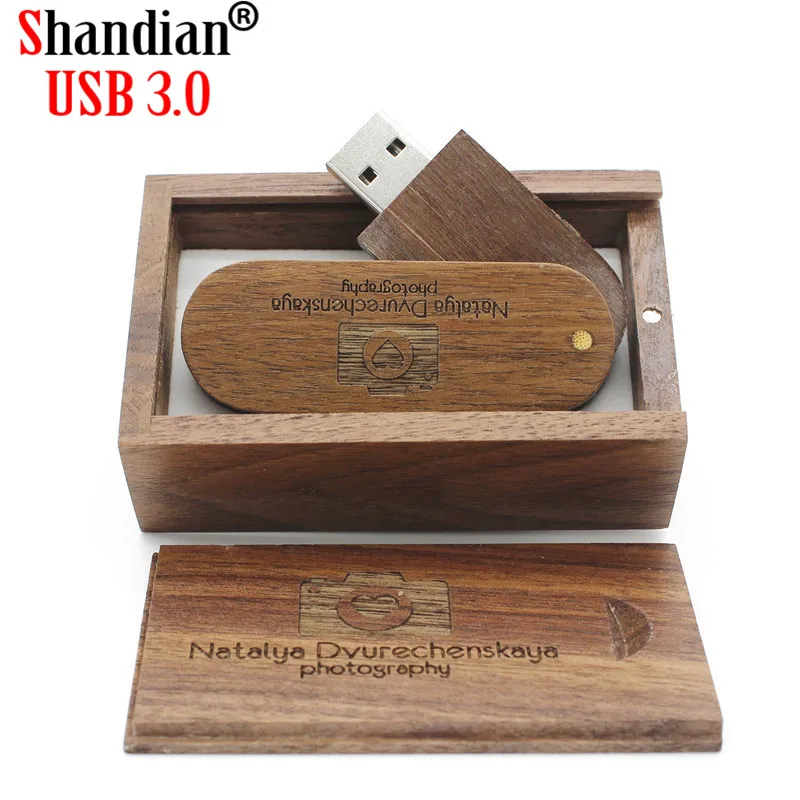 USB флеш накопитель SHANDIAN деревянный с коробкой и логотипом 4/16/32/64 ГБ|USB