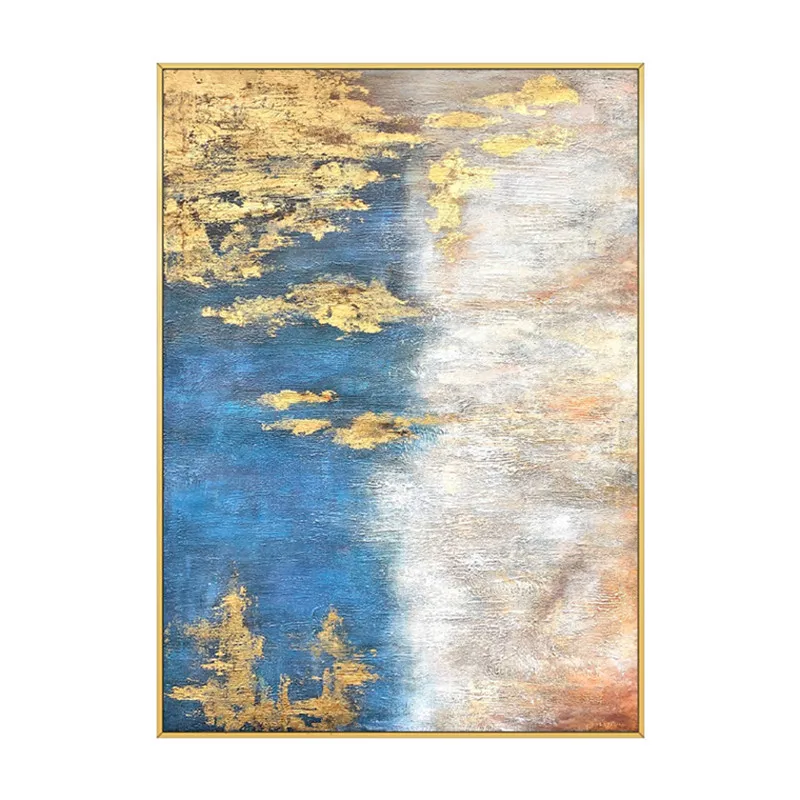 Чистая ручная роспись высокого качества абстрактная светло-голубая и Золотая