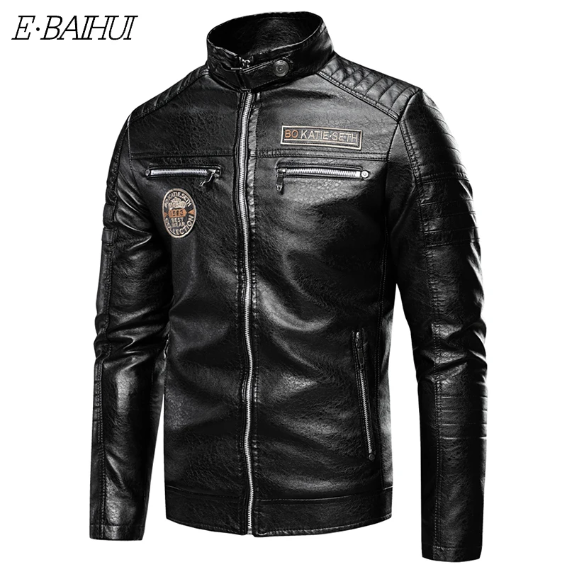 

E-BAIHUI для мужчин, осенняя Новинка, фирменная Повседневная мотор Искусственно состаренная кожа; Куртка-пальто мужская зимняя куртка в винтаж...