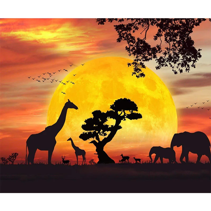 

Diamond painting, 5D DIY full diamond embroidery, sunset giraffe elephant, square/round diamond mosaic, home decoration