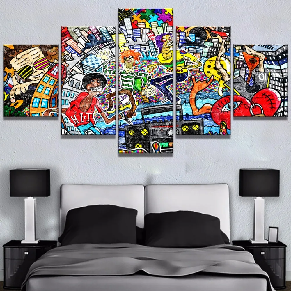 5 шт. холсте Музыка Vibes граффити абстракция Куадрос Картины на Модульная картина