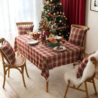 ins style white pompom table cloth washable cotton household christmas snowflake printing holiday table decoration cloth