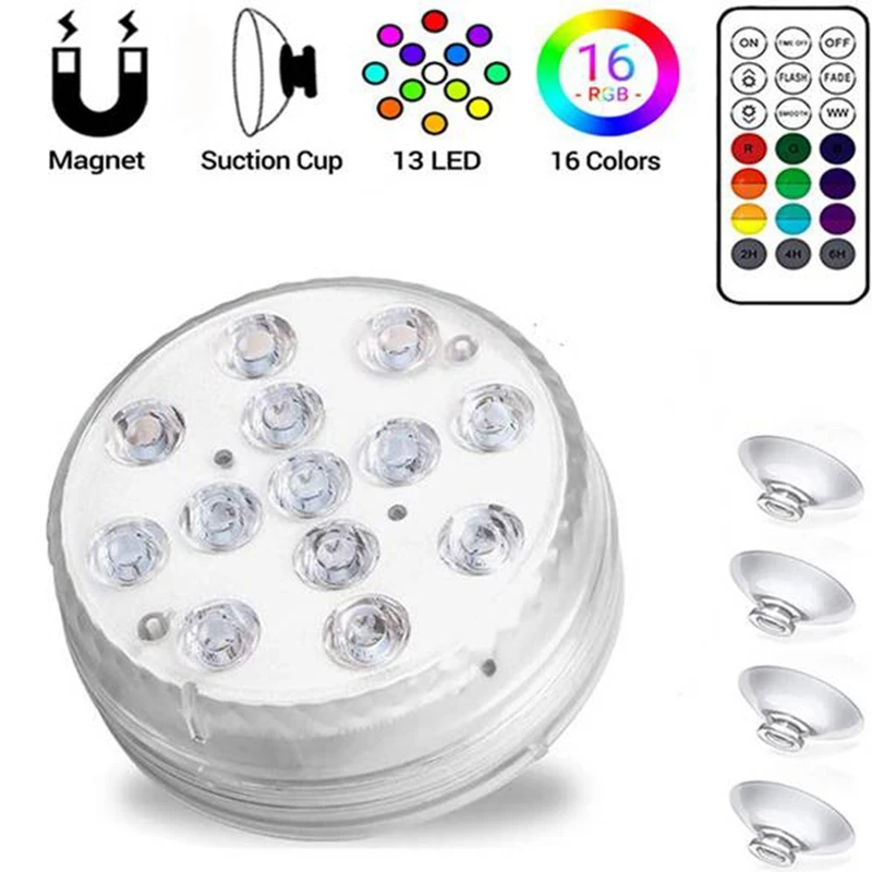 

Submersible Led Pool Lights, 16 Colors Underwater Pond Lights with Remote, Waterproof Magnetic Bathtub Light for Pond
