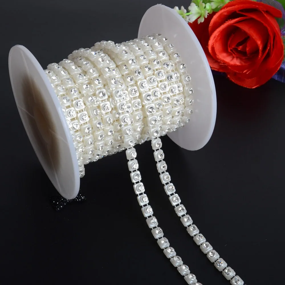 

Цепочка для украшения свадебной вечеринки BOLIAO R3511, 1 ярд, 6 мм, 1/4 дюйма, квадратная и круглая стразы 4 мм, АБС-пластик искусственный жемчуг из п...