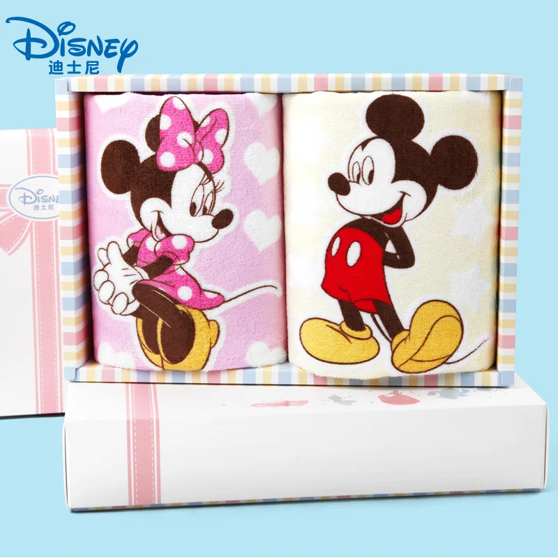 

Disney Mickey Mouse Cotton Towel Cartoon Mickey Minnie Towel 2Pcs Gift Box Cotton Daisy Donald Duck Boys Girls Baby Soft Towels