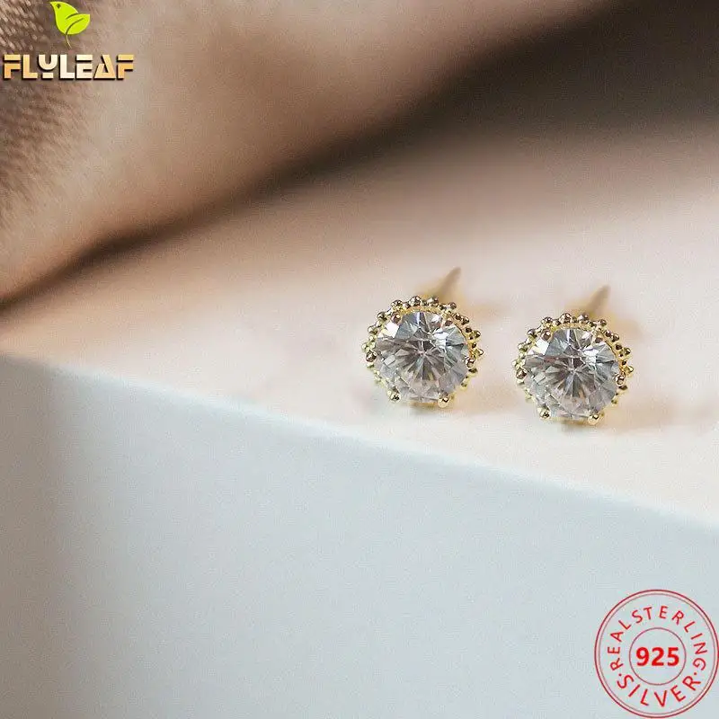 

100% 925 Sterling Silver Stud Earrings For Women Gold Cubic Zirconia Fine Jewelry Femme Earings Fashion Jewelry Light Luxury