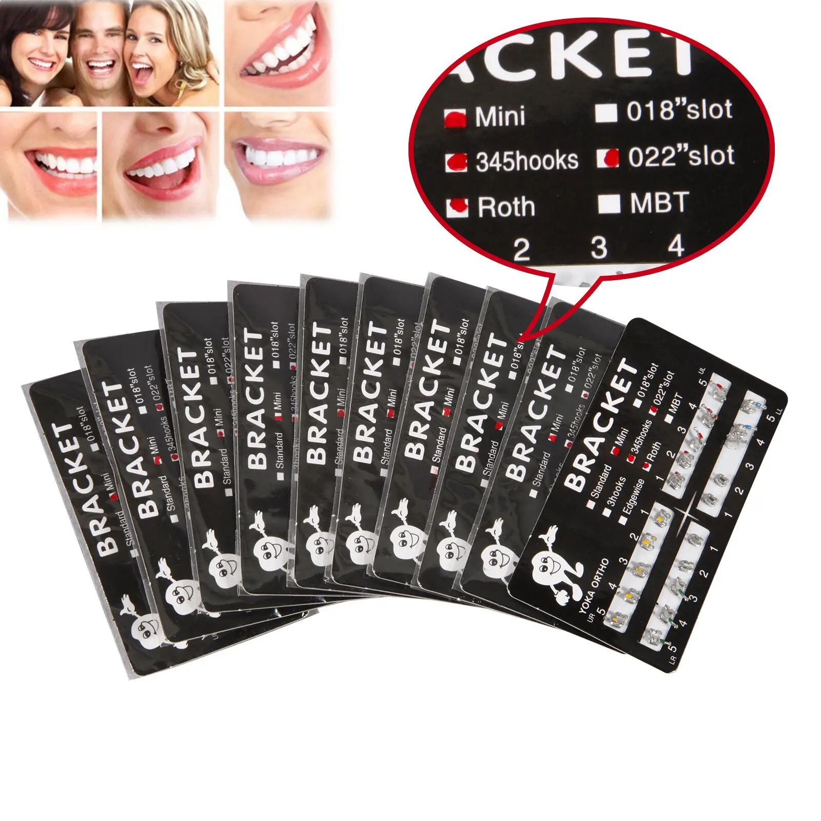 20 упаковок/400 шт. Ортодонтические металлические скобы мини Roth 022 дюйма слот 3 4 5
