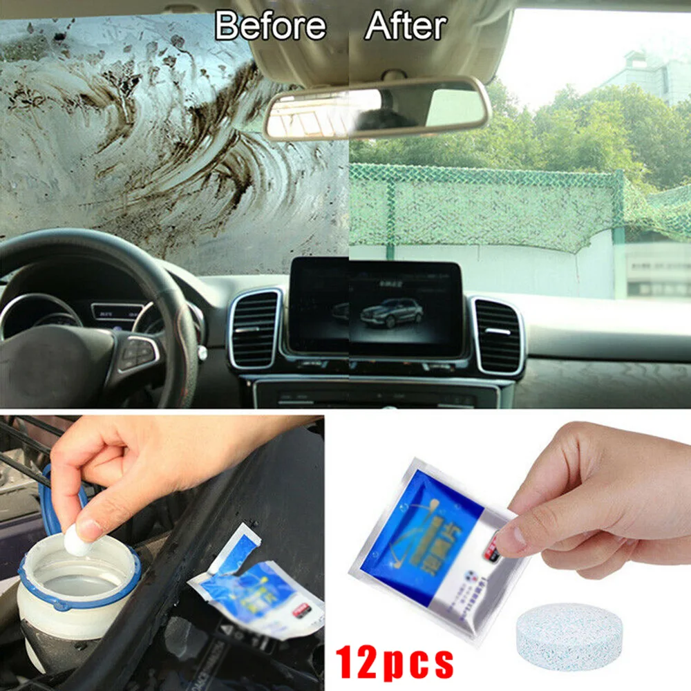 

12*Car Windshield Glass Washer Cleaner Compact Effervescent Tablets Detergent Car Window Cleaning Easy To Use