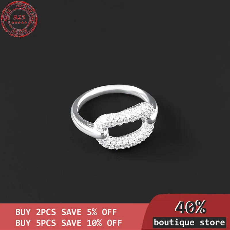 

Silver Ring S925, with geometric buckle, luxury, dynamic jewelry, light, luxury, simple personality, cool style, full
