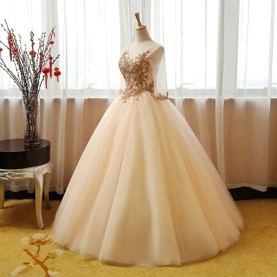 

ANGELSBRIDEP Sweet 16 Ball Gown Quinceanera Dress Fashion Appliques Long Sleeves Vestidos De 15 Celebrity Party Gown Hot Sale