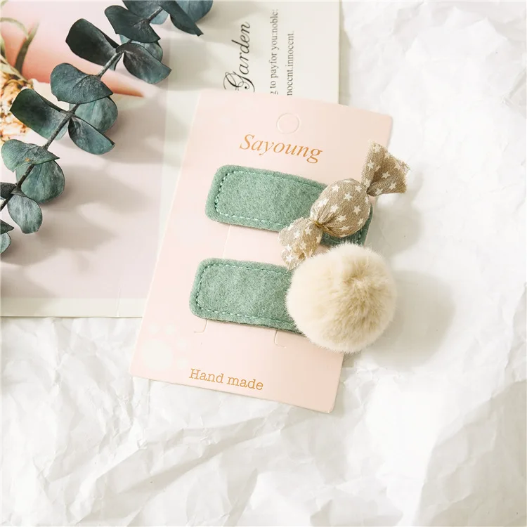 green 2 шт./партия, новинка, модные заколки для девочек, шар-помпон, заколки, заколки для волос, подарки для детей, заколки для волос, аксессуары для волос - Цвет: green