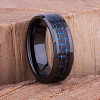 8mm mens fashion black tungsten carbide ring blue carbon fiber inlaid engagement band wedding jewelry gift for men